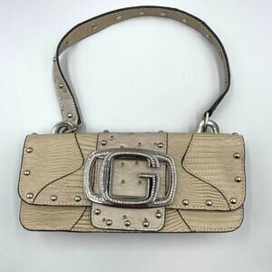 Vintage Y2K GUESS G Beige Shoulder Bag Purse Croc Embossed Bling G Purse Zebra